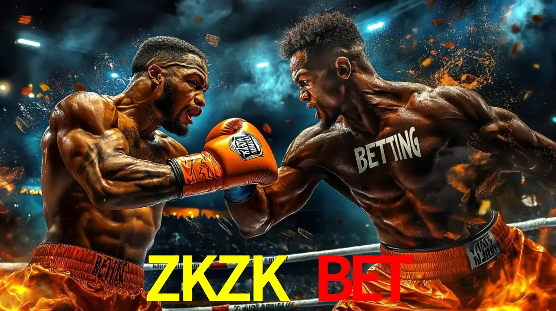 Dois boxeadores em uma luta intensa e explosiva, representando a adrenalina e as oportunidades de apostas em esportes de combate disponíveis na plataforma ZKZK BET.