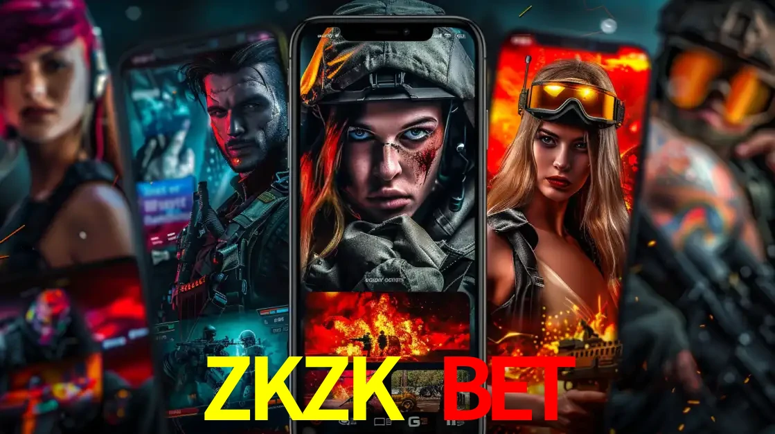 Montagem de telas de celular mostrando diversos personagens, masculinos e femininos, de um jogo de tiro, ilustrando a diversidade de equipes de e-sports para apostar no ZKZK BET.