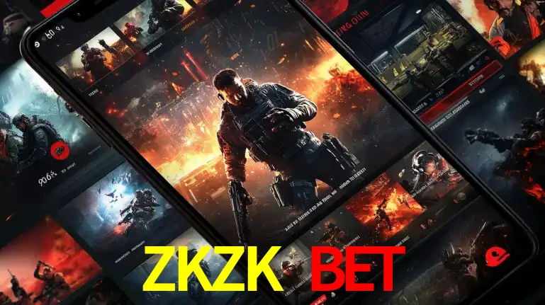 Tela de um celular exibindo uma galeria de jogos de tiro com temática militar, mostrando a variedade de e-sports disponíveis para apostas na plataforma de entretenimento ZKZK BET.