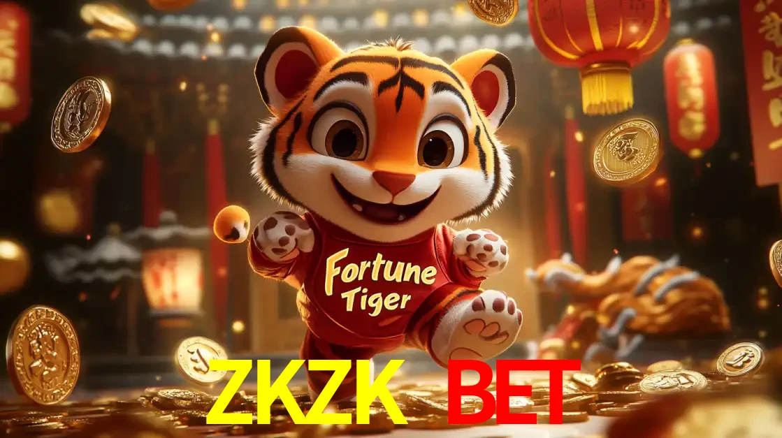 O alegre personagem do Fortune Tiger correndo sobre um caminho de moedas de ouro, simbolizando os grandes prêmios e a diversão do popular jogo de slot do ZKZK BET.